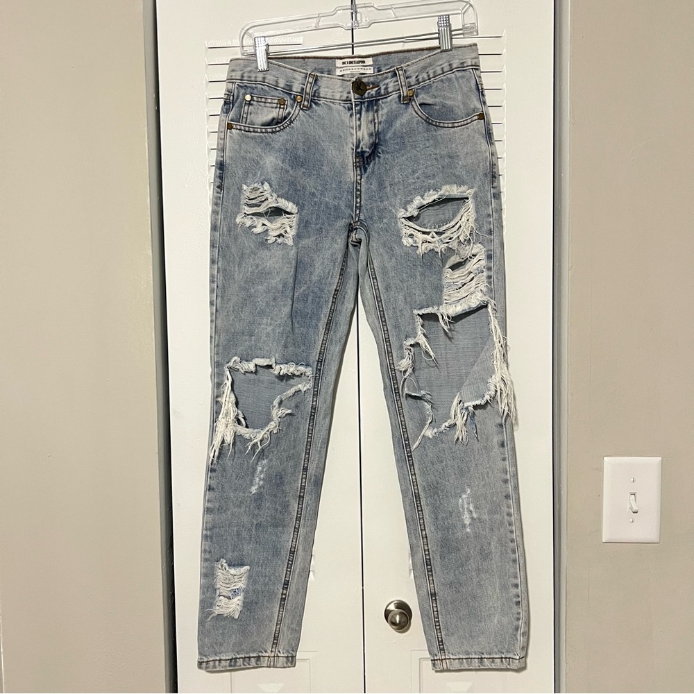 One x OneTeaspoon Distressed Denim Tapered Fit Jeans Women's Size 24 Preowned